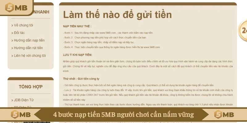4 bước nạp tiền 5MB người chơi cần nắm vững
