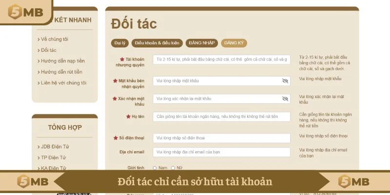 Đối tác chỉ cần sở hữu tài khoản